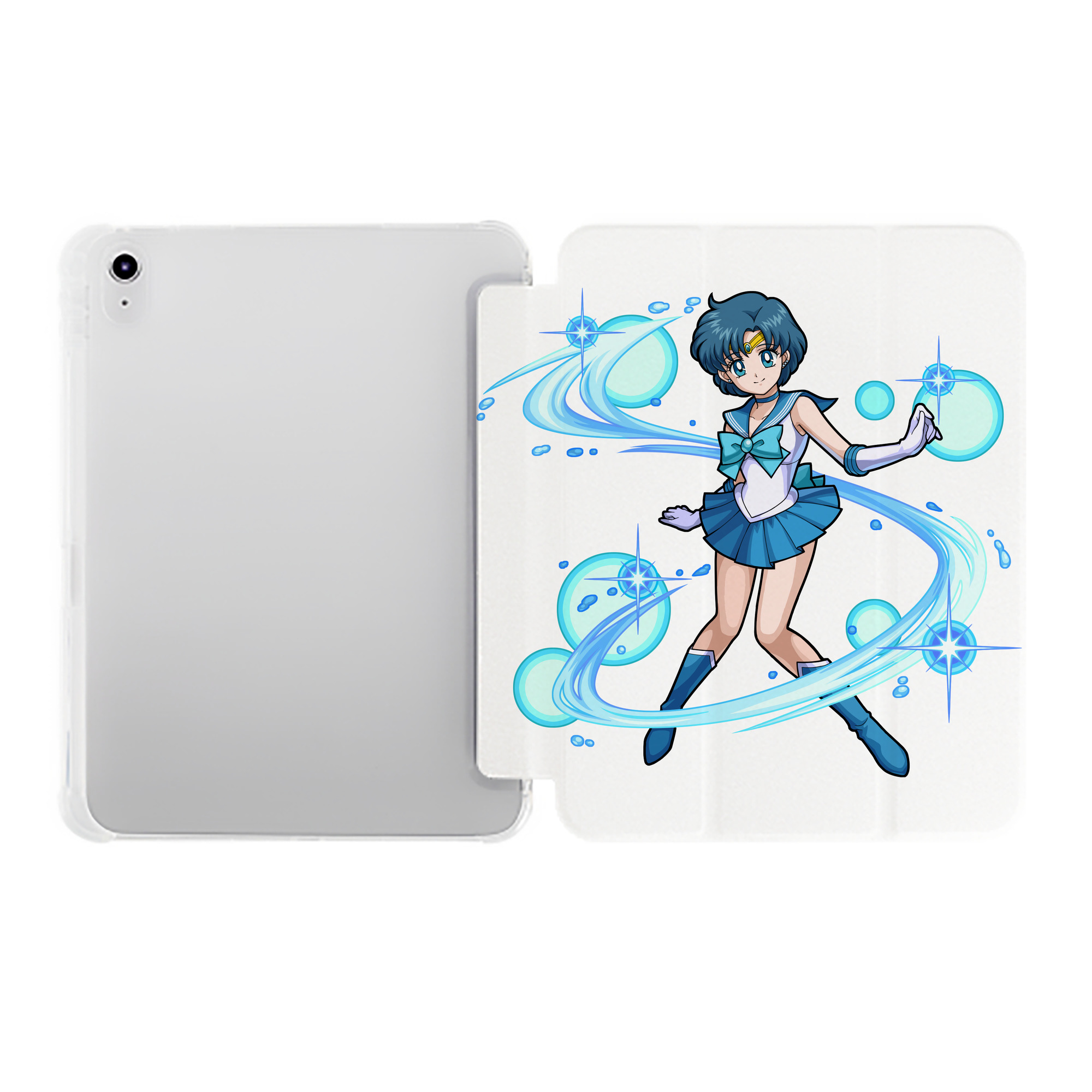 （画像用） 美少女戦士セーラームーン 水野 亜美 みずの あみ Sailor Moon Mizuno Ami IPad ケース ペン収納付き 三つ折りスタンド PUレザー×シリコン 対応機種9.5/10.5/10.9インチ